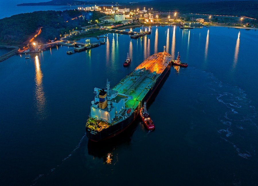 Burags/bulgaria-may,06,2018:aerial,View,Oil,Tanker,Ship,At,The,Port
